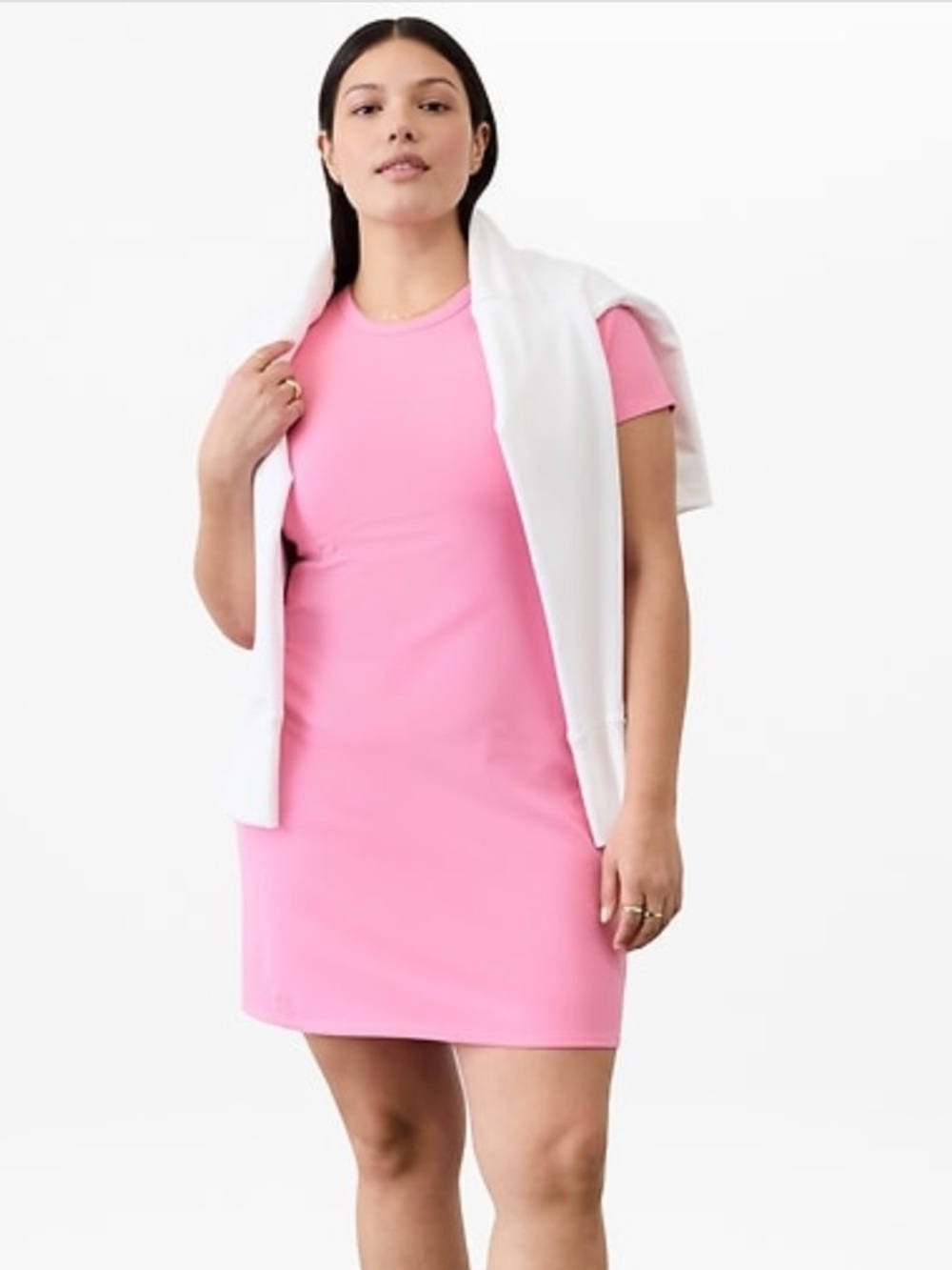 Athleta Signature Rib Tee Dress- Raphanus Pink - Picture 3 of 6